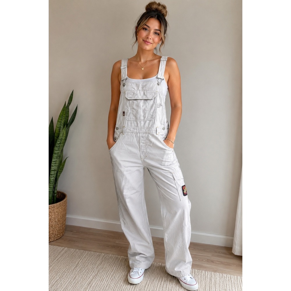 Mickey‎ Disney Overalls S Beige Cotton Cargo Mickey Mouse Vintage Retro Gorpcore